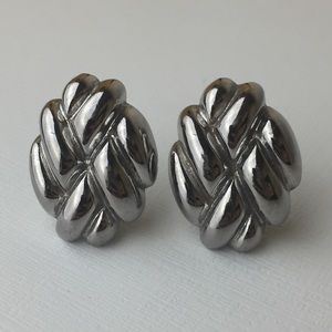 Vintage Gunmetal Silver Textured Clip On Earrings